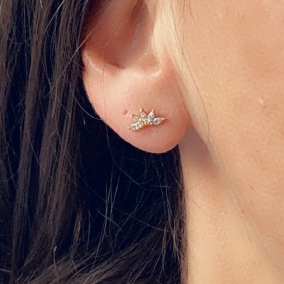 24k Gold Vermeil CZ Tiny Stud Earrings - Picture 7 of 15